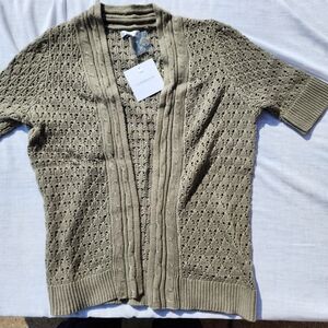 Croft & Barrow Short Sleeve Open Front Knit Cardigan Olive Green Size Small (A17